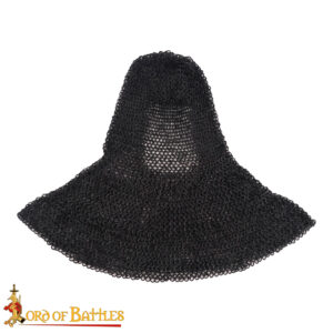 Blackened Medieval Chainmail Coif – 9mm Round Rings with Rivets, 18-Gauge Mild Steel