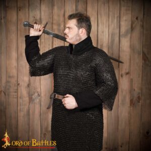 Flat Ring Chainmail Medieval Half Sleeves Shirt Haubergeon, Riveted and Alternating, 9 mm 17 gauge, Mild Steel
