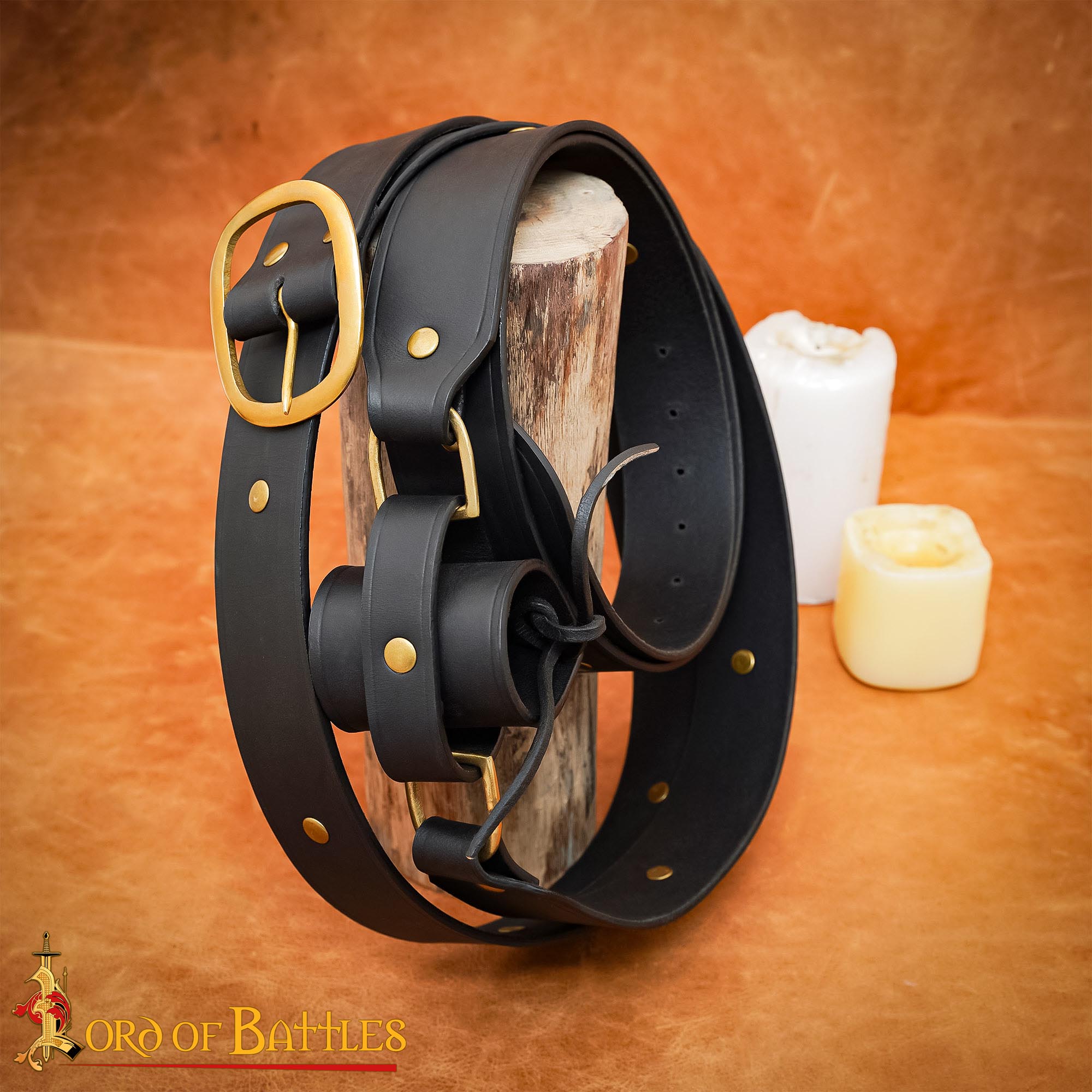 Handcrafted Medieval Double Wrap Sword Belt Genuine Leather - 26203BK 6