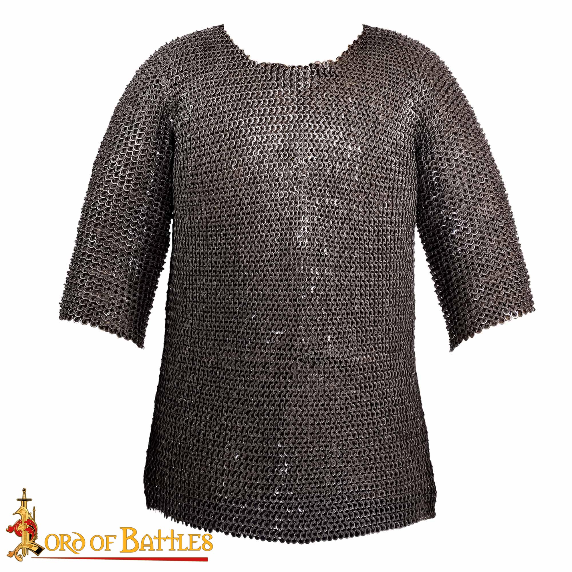 Medieval Chainmail Half Sleeves Shirt 9mm Flat Dome Riveted Rings with Alternating Flat Solid Rings 17 Gauge Mild Steel - 176N 3