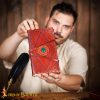 Medieval Leather Journal with Green Stone Handcrafted Vintage Diary-8604ABR 1