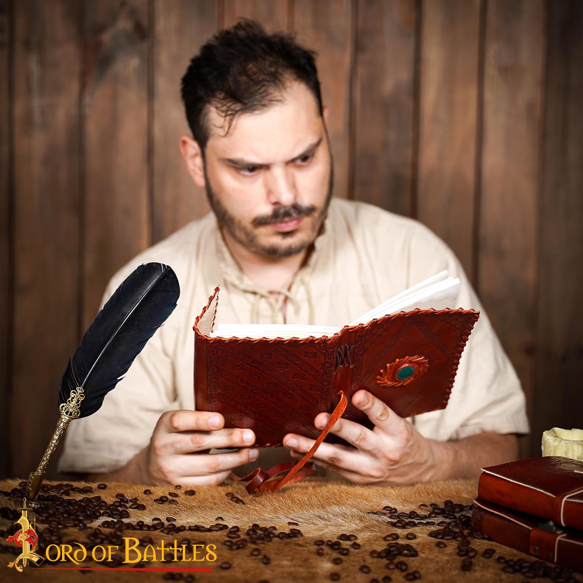 Medieval Leather Journal with Green Stone Handcrafted Vintage Diary-8604ABR 4