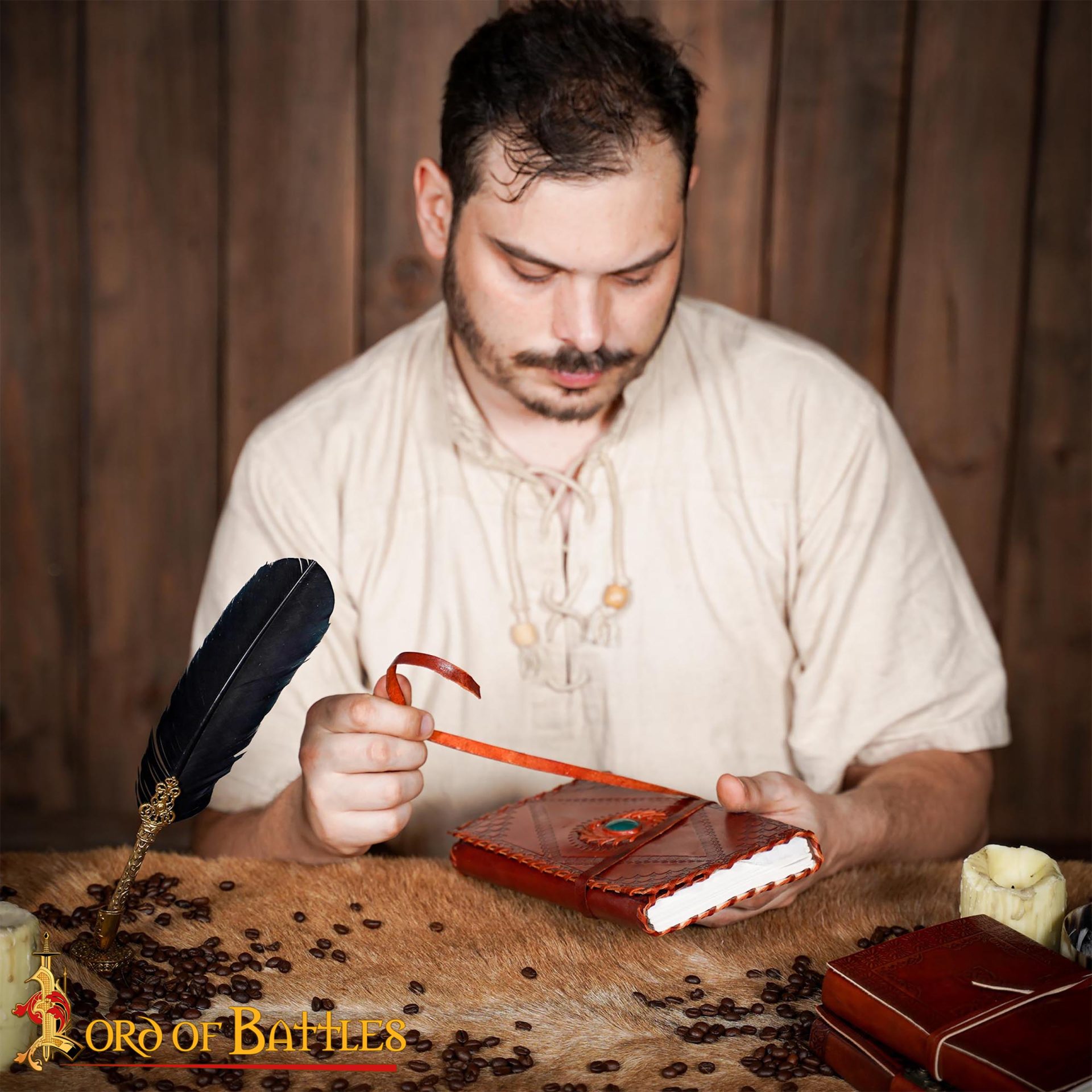 Medieval Leather Journal with Green Stone Handcrafted Vintage Diary-8604ABR 6