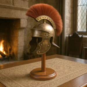 Medieval Wooden Helmet Stand – Walnut Finish, Round Base , LARP or Display