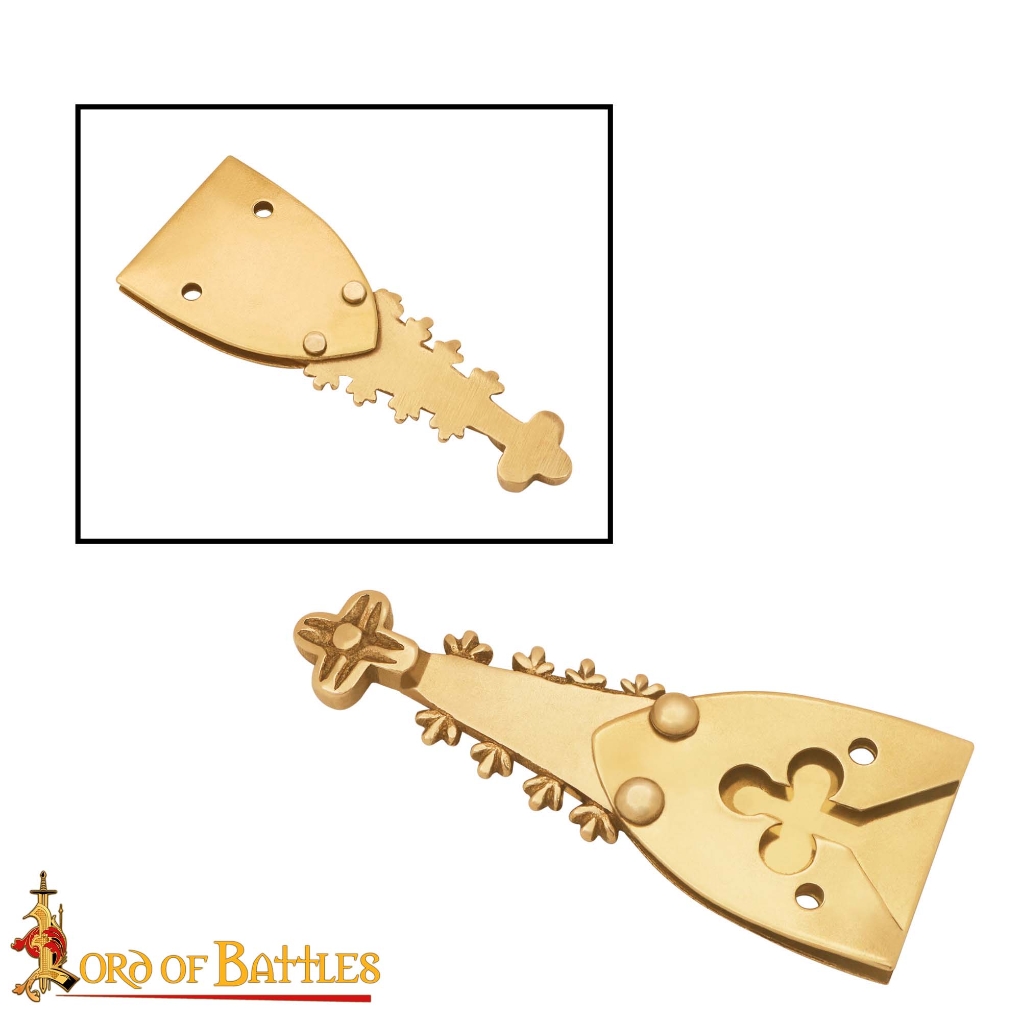 Renaissance Brass Belt Chape with Trefoil Motif Medieval Belt End Fitting - 25199 3