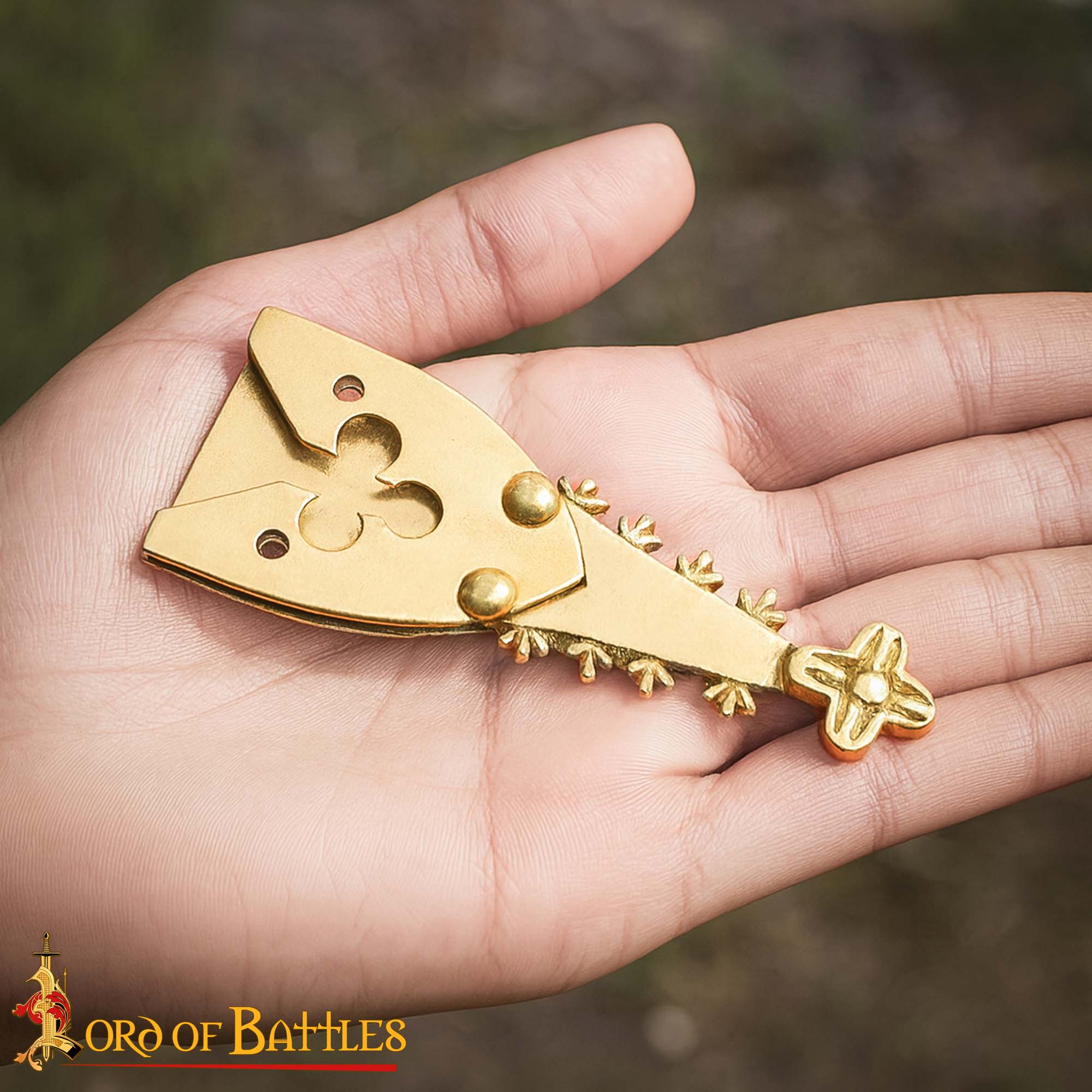 Renaissance Brass Belt Chape with Trefoil Motif Medieval Belt End Fitting - 25199 5