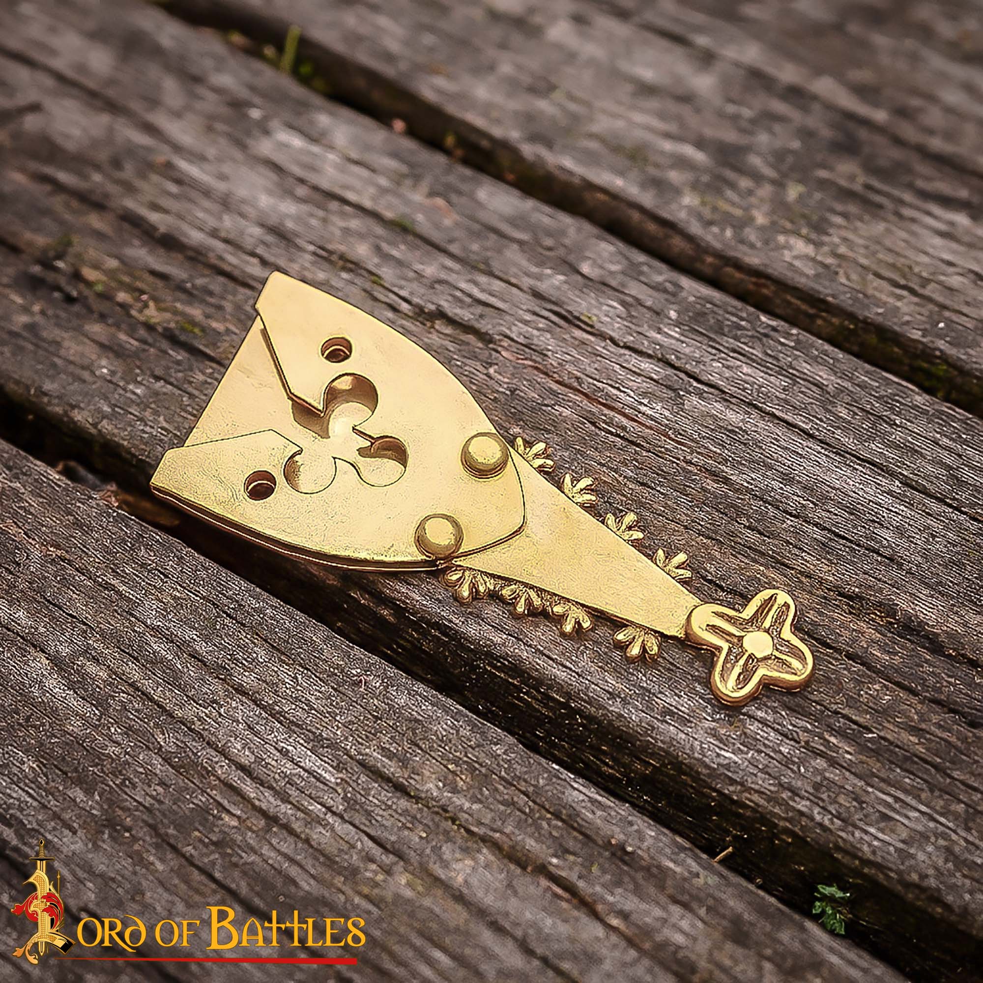 Renaissance Brass Belt Chape with Trefoil Motif Medieval Belt End Fitting - 25199