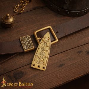 Viking Brass Belt Chape – Engraved Serpent Motif Belt End