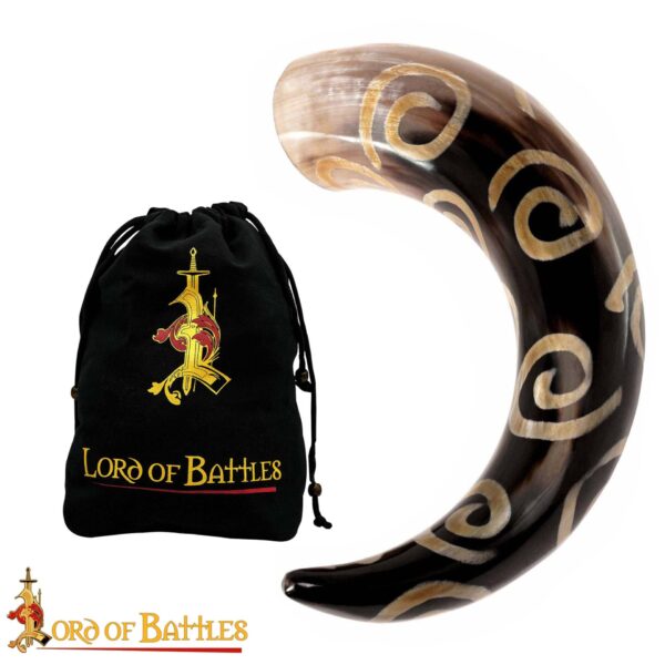 Drinking Horn with Charred Spiral Designs Handcrafted Genuine Ox Horn - Image 4