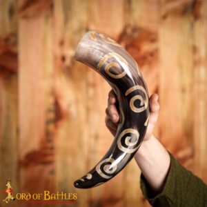 Drinking Horn with Charred Spiral Designs Handcrafted Genuine Ox Horn