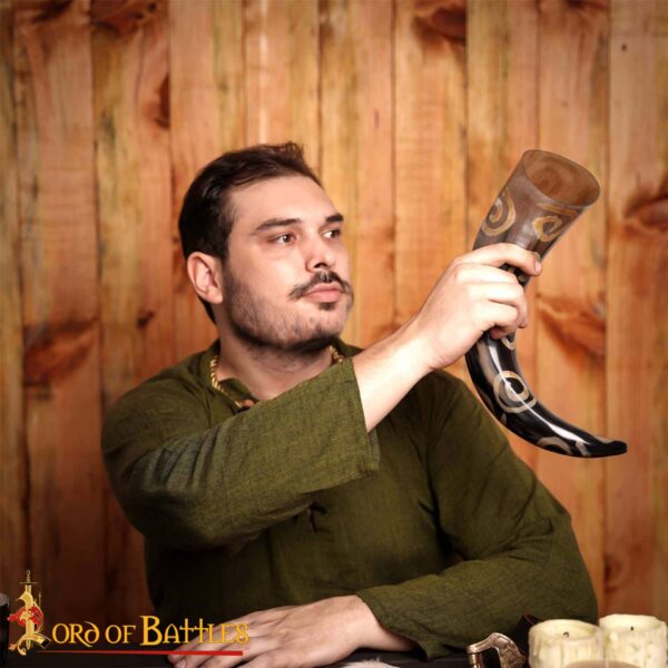 Drinking Horn with Charred Spiral Designs Handcrafted Genuine Ox Horn - Image 6