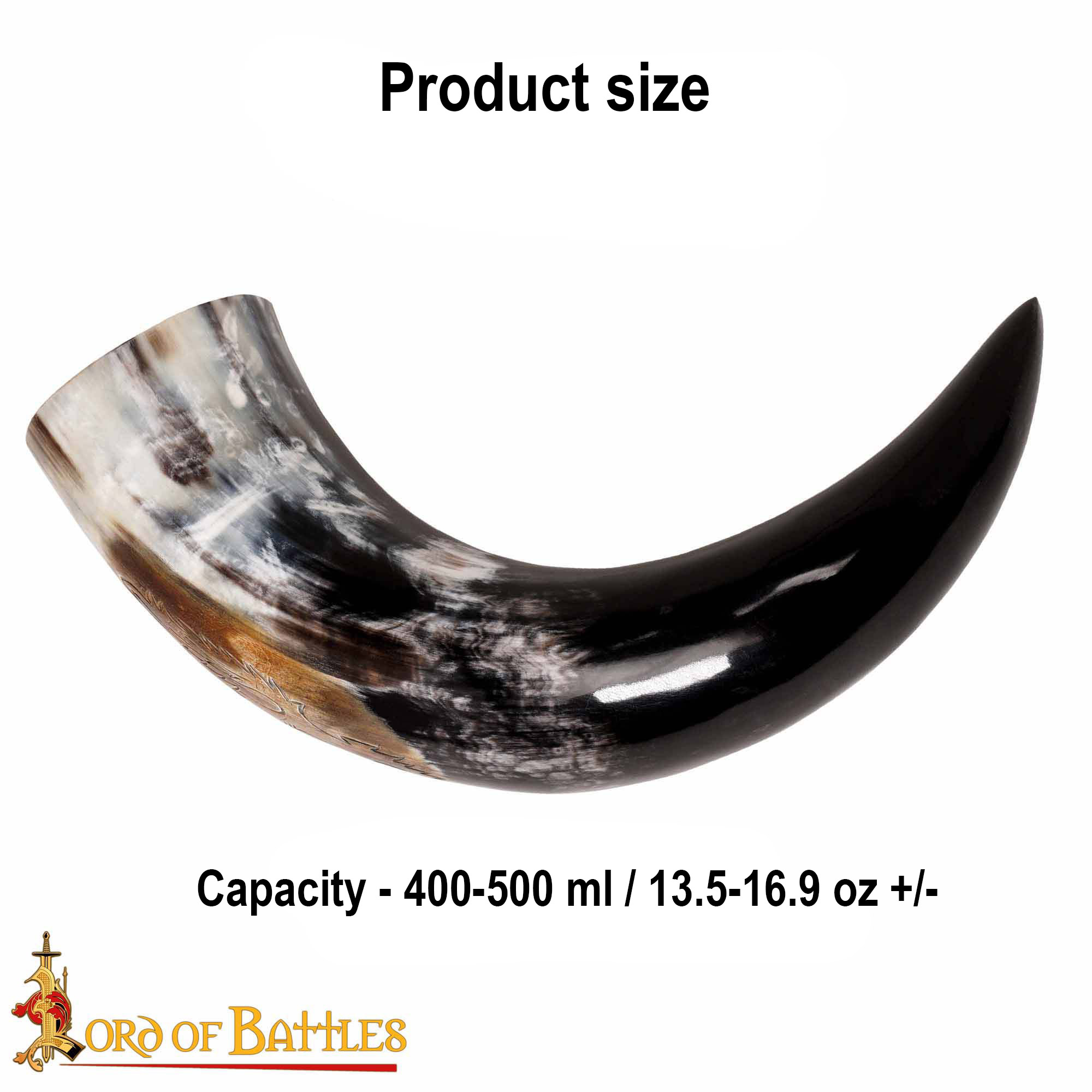 Engraved Rampant Lion Drinking Horn Handcrafted Genuine Ox Horn - Image 3
