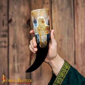 Engraved Cross Drinking Horn