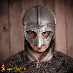 Viking Gjermundbu Antique Steel Helmet with Genuine Leather Liner and Butted Camail