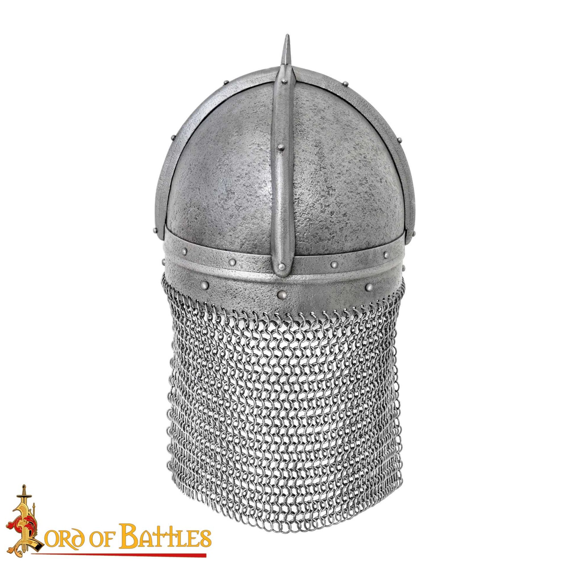Viking Gjermundbu Antique Steel Helmet with Genuine Leather Liner and Butted Chainmail-2241A 4