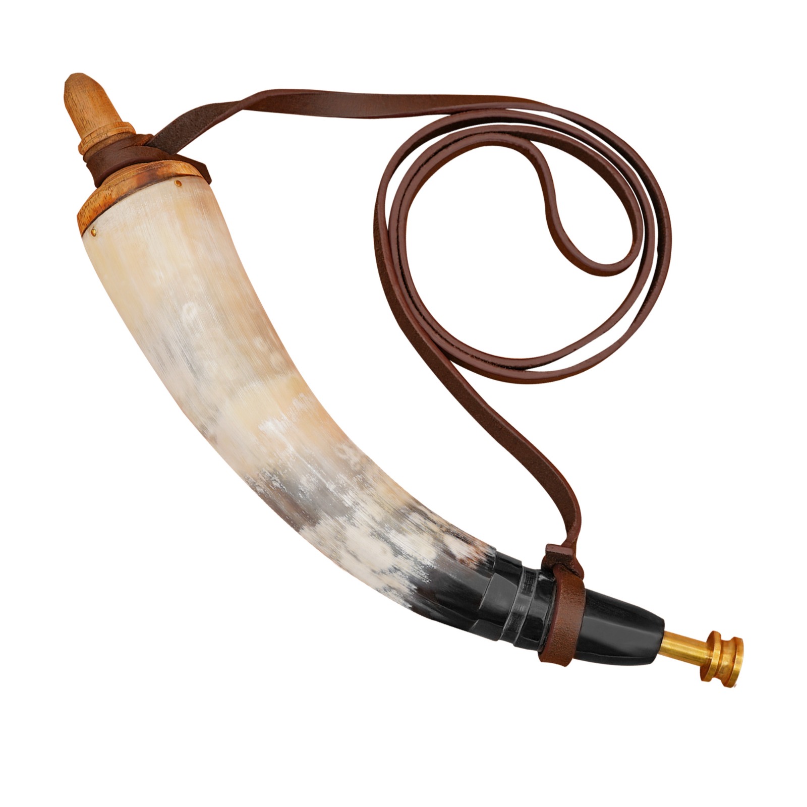 Viking Gun Powder Horn - Handcrafted Genuine Ox Horn with Brass