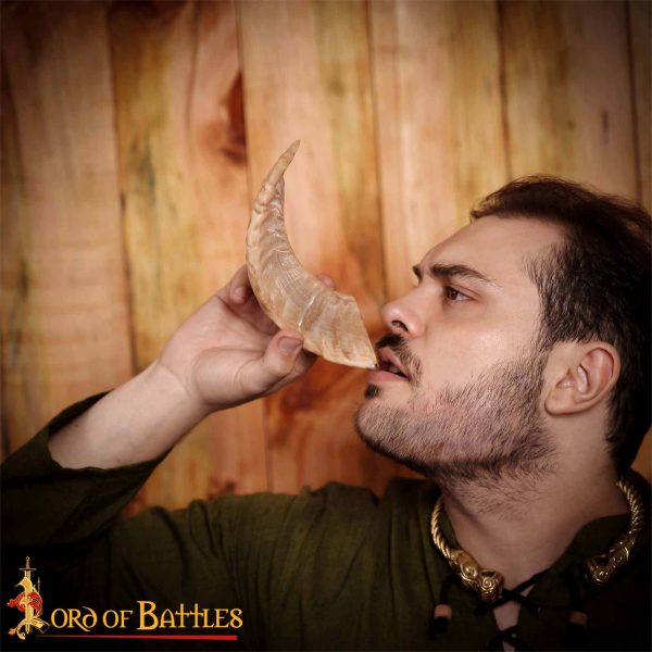 Viking Drinking Horn with Natural Texture Handcrafted Genuine Sheep Horn