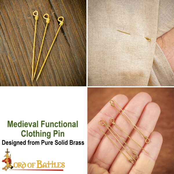 Medieval Functional Pure Brass Clothing Pins Set of 6 - Image 9
