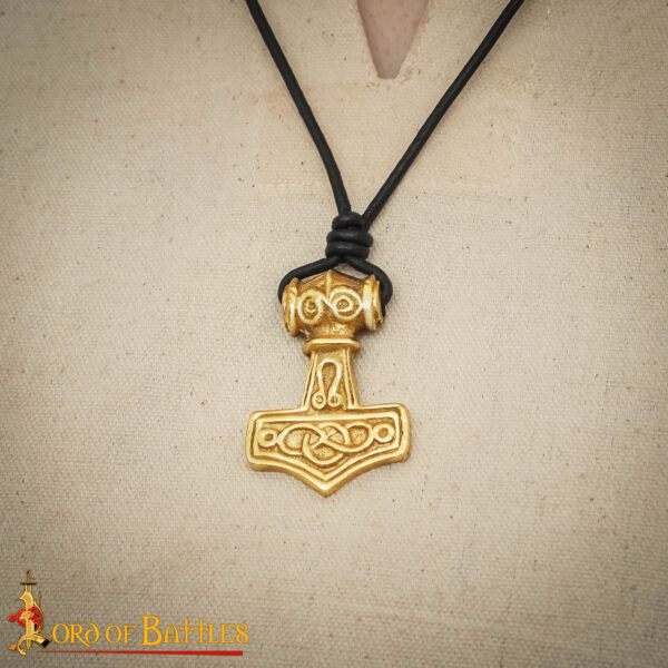 Brass Mjolnir Pendant with Adjustable Leather Cord – Thor’s Hammer Amulet - Image 2
