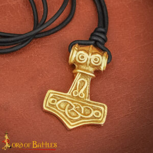 Brass Mjolnir Pendant with Adjustable Leather Cord – Thor’s Hammer Amulet