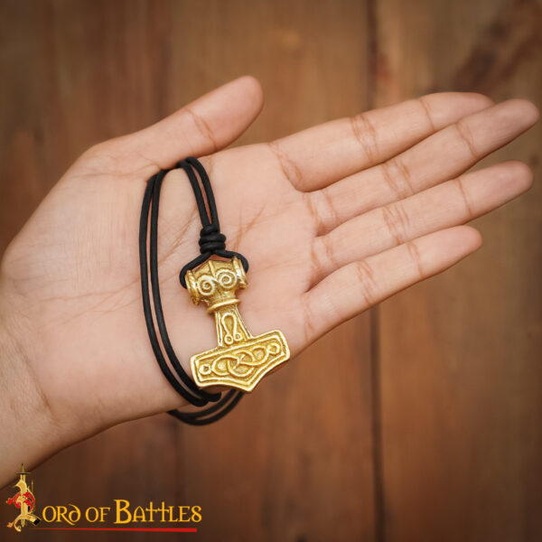 Brass Mjolnir Pendant with Adjustable Leather Cord – Thor’s Hammer Amulet - Image 6
