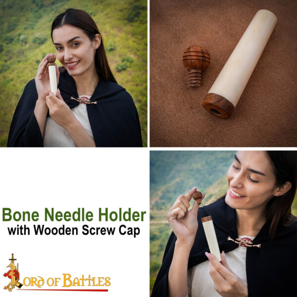 Medieval Handmade Genuine Bone Needle Holder Functional Accessory - Image 7