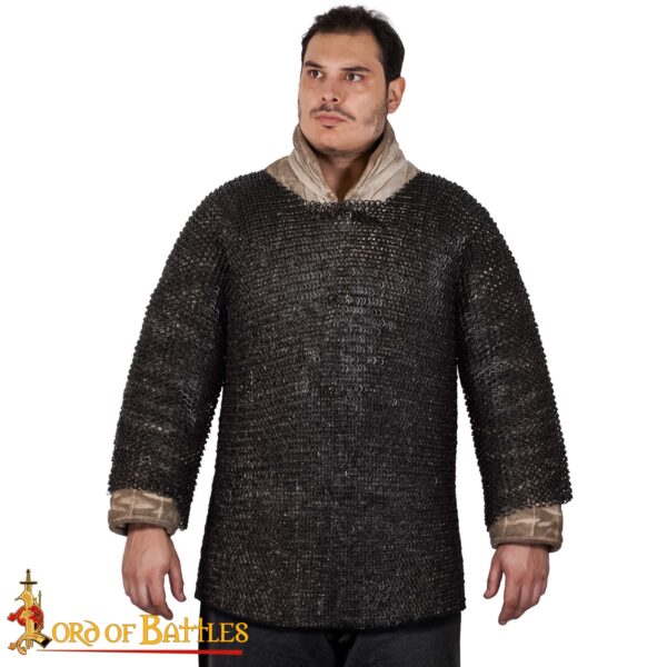 Round Ring Chainmail Medieval Half Sleeves Shirt Haubergeon, Riveted and Alternating, 9 mm 18 gauge, Mild Steel, Blackened - Image 4