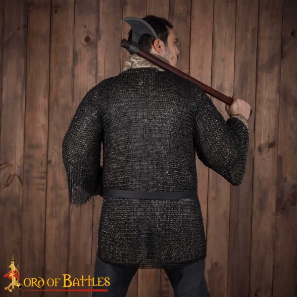 Round Ring Chainmail Medieval Half Sleeves Shirt Haubergeon, Riveted and Alternating, 9 mm 18 gauge, Mild Steel, Blackened - Image 6