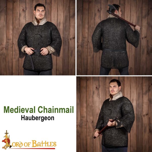Round Ring Chainmail Medieval Half Sleeves Shirt Haubergeon, Riveted and Alternating, 9 mm 18 gauge, Mild Steel, Blackened - Image 7