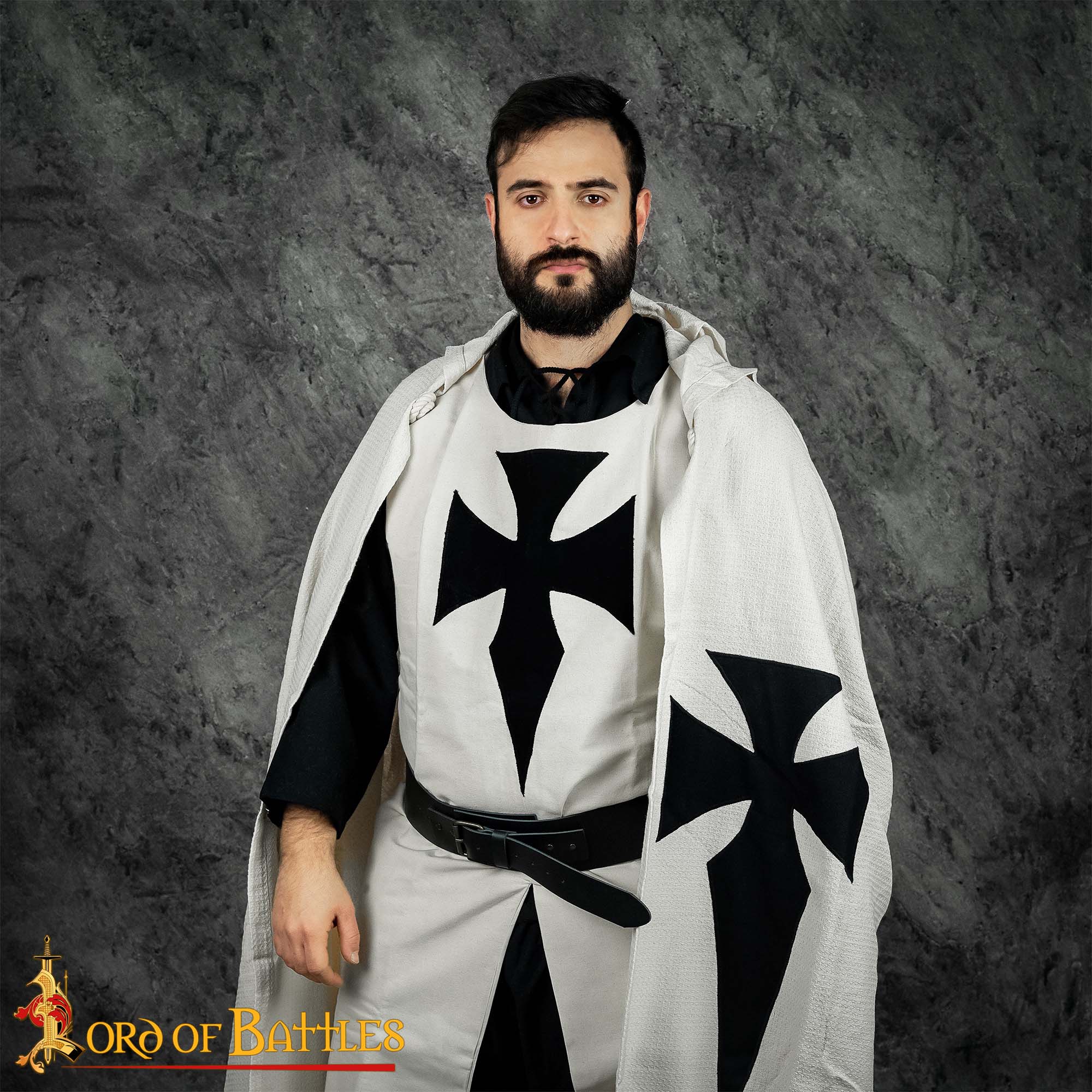 13th Century Medieval Knights Hospitaller Cloak Crusader Cape with Black Cross-25225 5