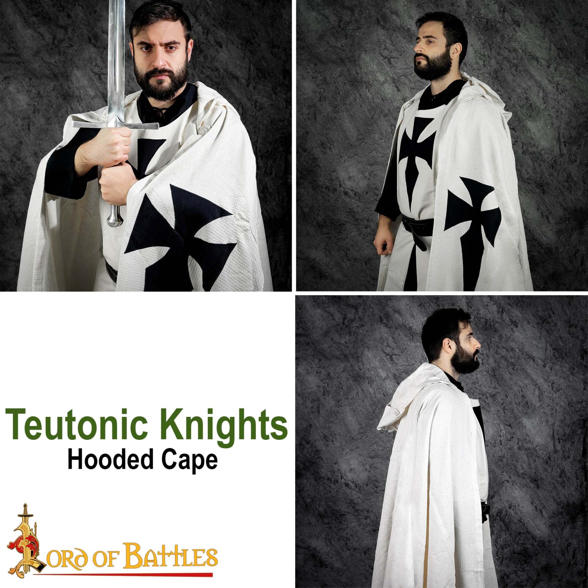 13th Century Medieval Knights Hospitaller Cloak Crusader Cape with Black Cross-25225 8