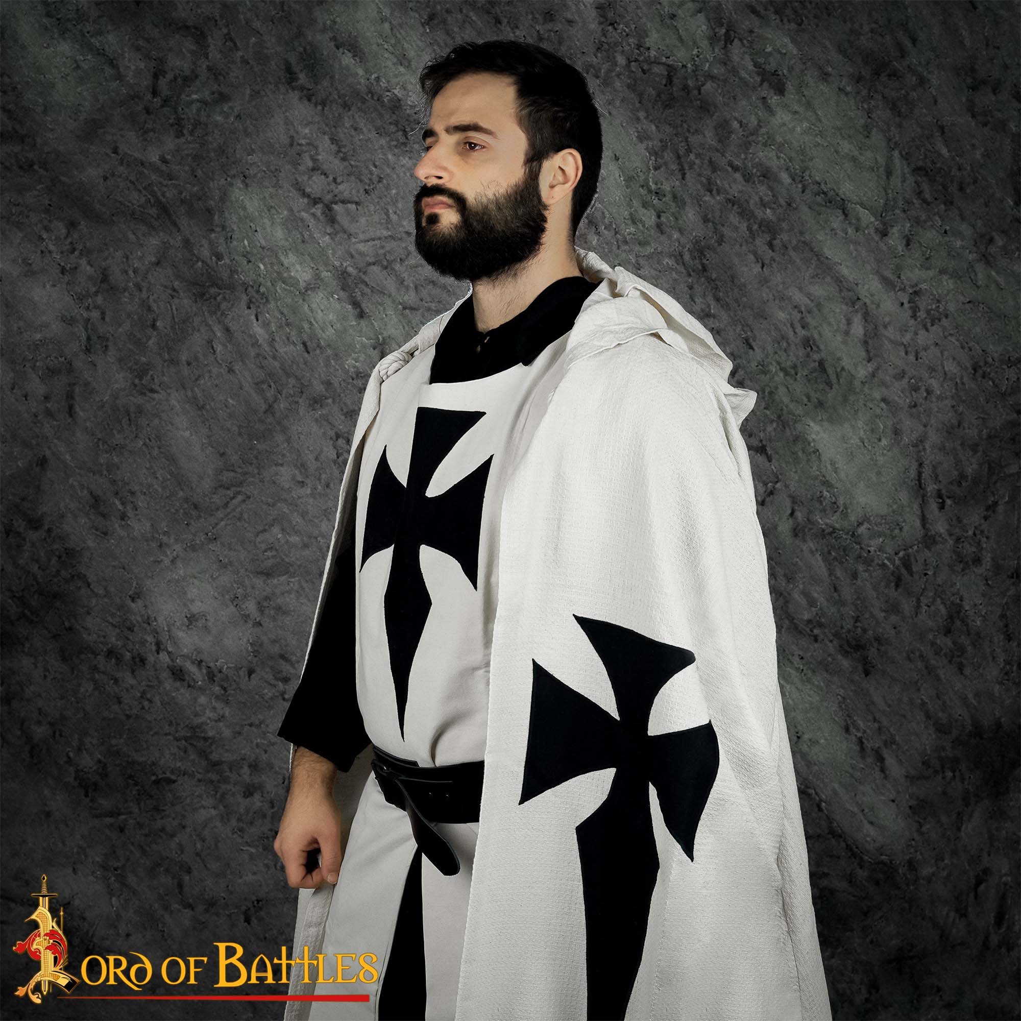 13th Century Medieval Knights Hospitaller Cloak Crusader Cape with Black Cross-25225