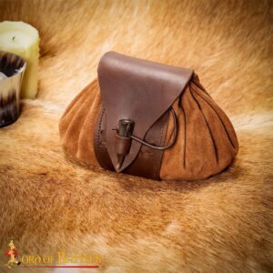 Medieval Leather Belt Pouch with Real Horn Toggle