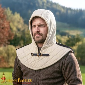 Padded Medieval Arming Hood with Quilted Collar 3-Layer Protection