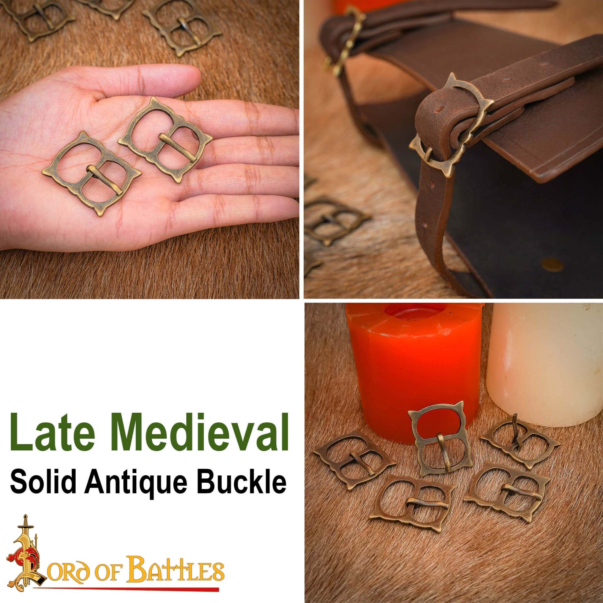 14th Century Solid Anitque Brass Belt Buckles (Set of 5) – Medieval Leathercraft Fittings-8904A-5pcs 6