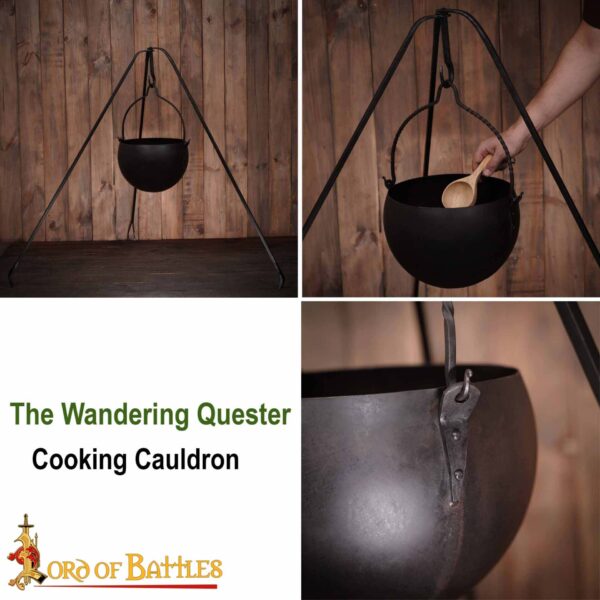 The Wandering Quester Cooking Cauldron Hand Forged Iron Camping Accessory - Image 8