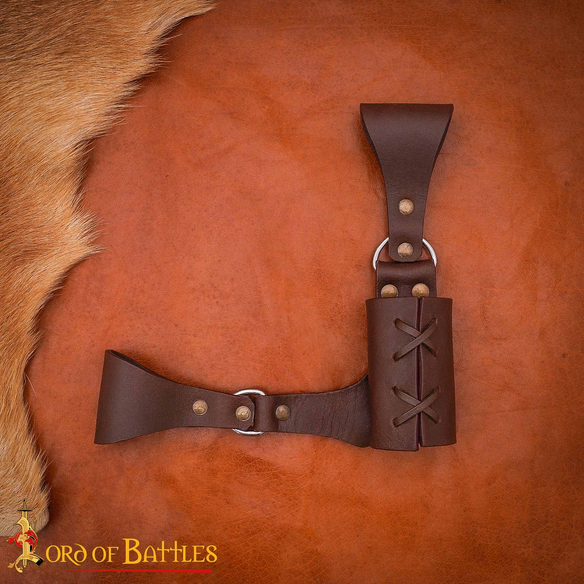 14th–15th Century Medieval Brown Leather Sword Frog – Left-Hand Adjustable Belt Holder for Reenactment and LARP-26202CBR-LH 6