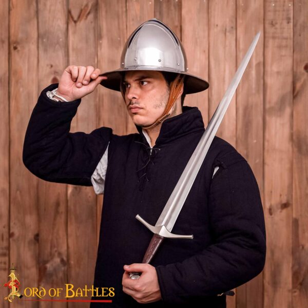 XIV Century kettle Hat Steel Helmet with leather Liner 16 Gauge - Image 2