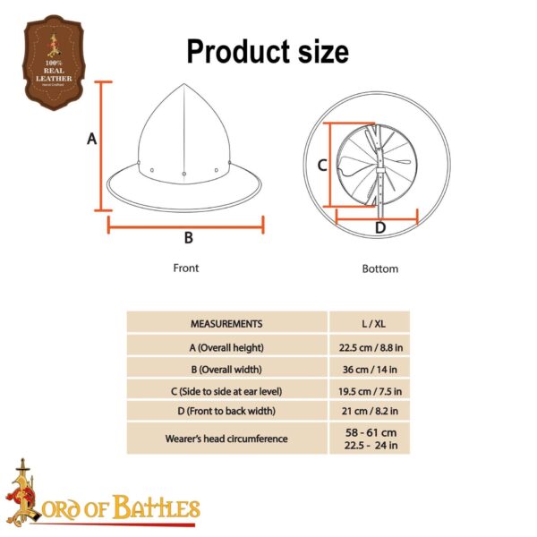 XIV Century kettle Hat Steel Helmet with leather Liner 16 Gauge - Image 3