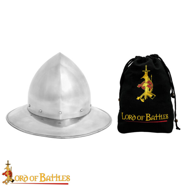 XIV Century kettle Hat Steel Helmet with leather Liner 16 Gauge - Image 4