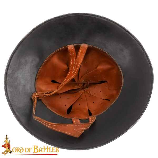 XIV Century kettle Hat Steel Helmet with leather Liner 16 Gauge - Image 5