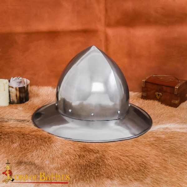 XIV Century kettle Hat Steel Helmet with leather Liner 16 Gauge - Image 7