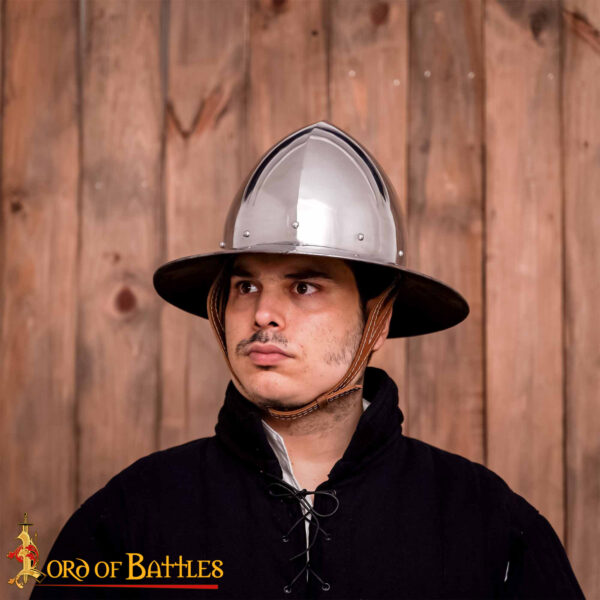 XIV Century kettle Hat Steel Helmet with leather Liner 16 Gauge - Image 8