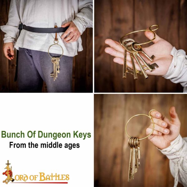 Medieval Dungeon Bunch of 5 Pure Brass Decorative Keys - Image 8