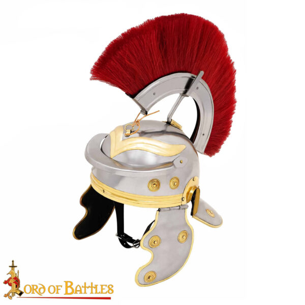 Roman Centurion Steel Helmet with Iron Attachment & Red Plume - Image 4