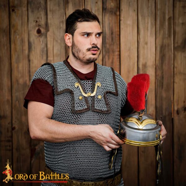 Roman Centurion Steel Helmet with Iron Attachment & Red Plume - Image 5
