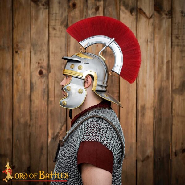 Roman Centurion Steel Helmet with Iron Attachment & Red Plume
