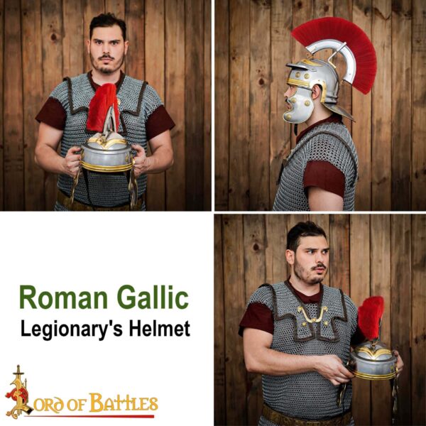 Roman Centurion Steel Helmet with Iron Attachment & Red Plume - Image 8