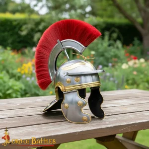 Roman Centurion Steel Helmet with Iron Attachment & Red Plume