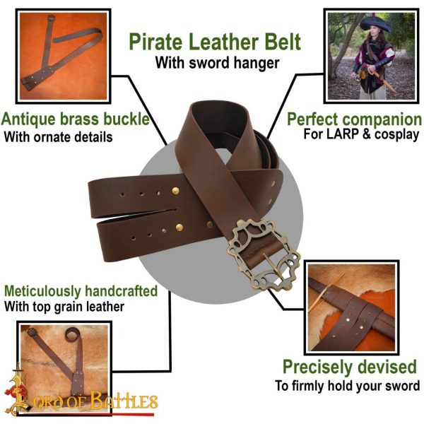 Pirate's Leather Baldric Sword Hanging Belt for LARP and Cosplay - Image 9
